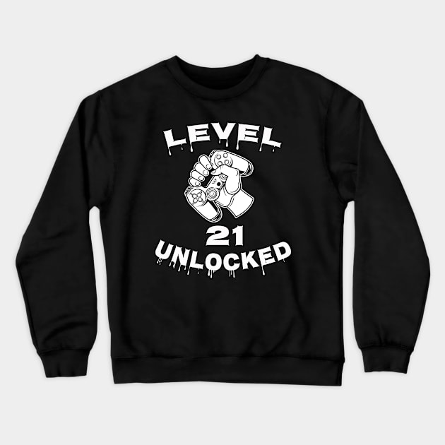 Level 21 Unlocked - Funny Mens 21st Birthday Gamer Crewneck Sweatshirt by Happysphinx